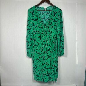 London Times Green Floral Long Sleeve Wrap Dress